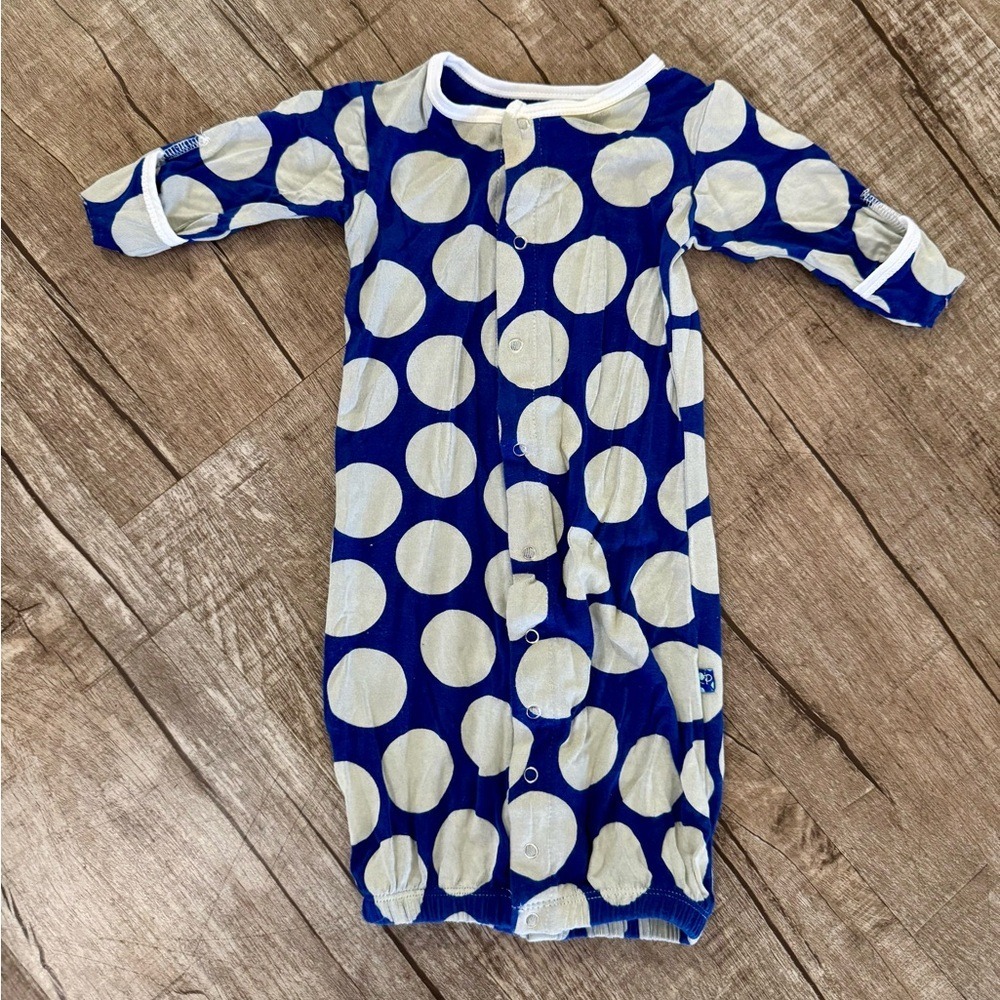 KicKee Pants Blue Polka Dot‎ Bamboo Convertible Gown Romper 0-3 Months